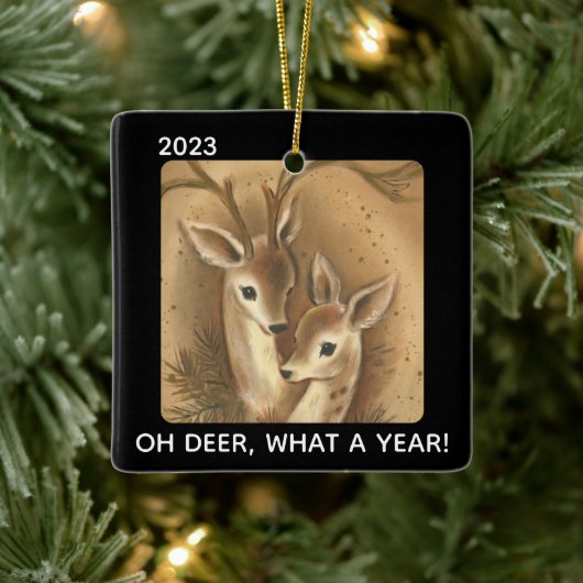 Oh Deer What a Year 2020 Buck Doeクリスマスカスタムクリスマス セラミックオーナメント (ツリー)