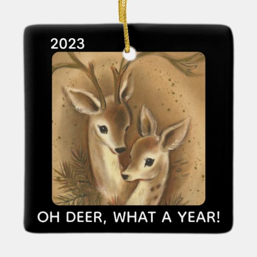 Oh Deer What a Year 2020 Buck Doeクリスマスカスタムクリスマス セラミックオーナメント (正面)
