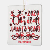 Oh Deer What a Year 2020 Red Buffalo Plaid Name セラミックオーナメント (左)