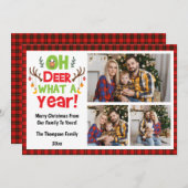 Oh Deer What A Year 2025 3家族の写真クリスマス シーズンカード (正面/裏面)