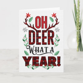 OH DEER What a Year Christmasタータンチェックタイポグラフィ シーズンカード