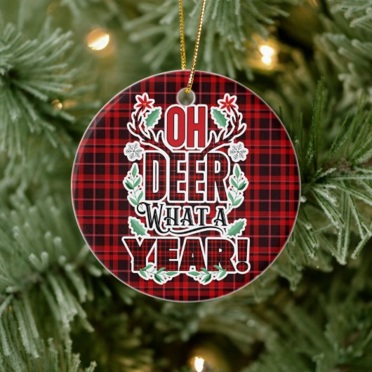Oh Deer What a Year Christmas写真 セラミックオーナメント (ツリー)