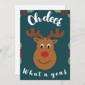 Oh Deer What a Year Christmas Animal Non Photo シーズンカード (正面/裏面)