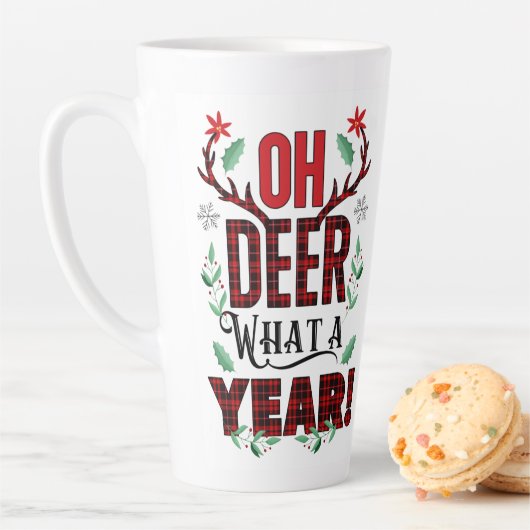 Oh Deer What a Year Christmas Plaid カフェラテマグ (インサイチュ)