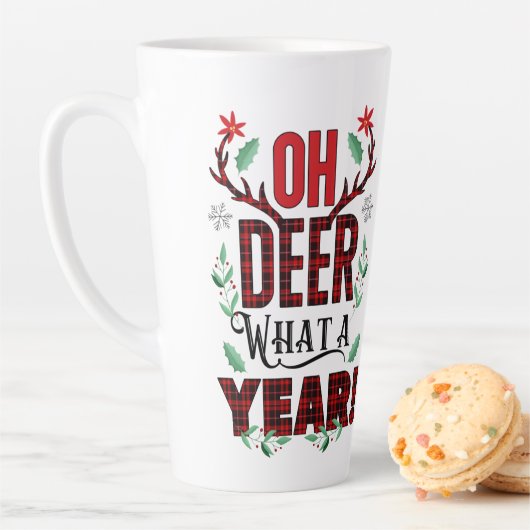 Oh Deer What a Year Christmas Plaid カフェラテマグ (インサイチュ)