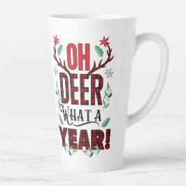 Oh Deer What a Year Christmas Plaid カフェラテマグ
