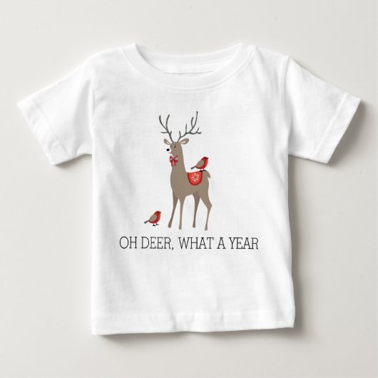 OH DEER WHAT A YEAR - Cute Christmas Deer Birds ベビーTシャツ (正面)