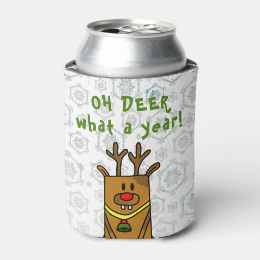 Oh Deer What a Year Funny Drawing Snowflake 缶クーラー (缶正面)