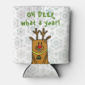 Oh Deer What a Year Funny Drawing Snowflake 缶クーラー (正面)
