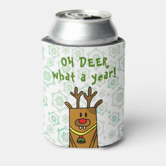Oh Deer What a Year Funny Drawing Snowflake 缶クーラー (缶裏面)