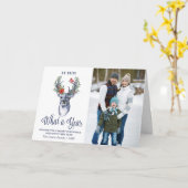 Oh Deer What a year Merry Christmas 2写真 カード (黄色い花)