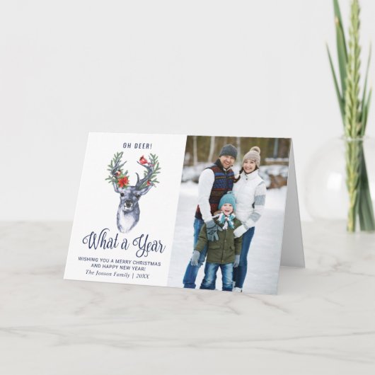 Oh Deer What a year Merry Christmas 2写真 カード (正面)