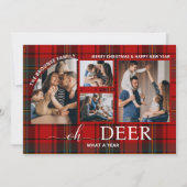 Oh Deer What a Year Plaidクリスマスフォトコラージュ シーズンカード (正面)