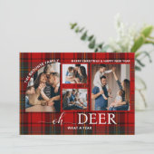 Oh Deer What a Year Plaidクリスマスフォトコラージュ シーズンカード (スタンド正面)