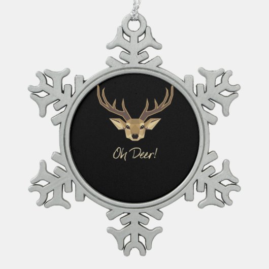 Oh Deer Whimsical Artistic Expression スノーフレークピューターオーナメント (正面)