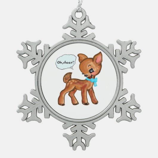 Oh Deer Whimsical Forest Vibe  スノーフレークピューターオーナメント (正面)
