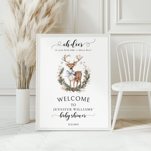 Oh Deer Winter Baby Boy Shower Welcome Sign Poster ポスター