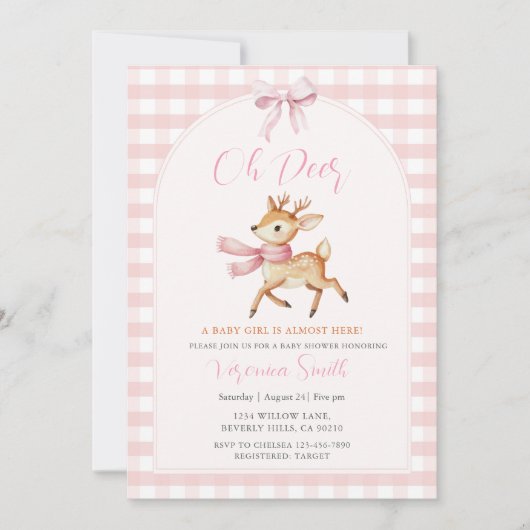 Oh Deer Winter Baby Girl Shower Invitation 招待状 (正面)