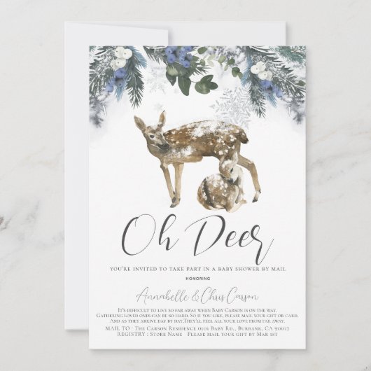 Oh Deer Winter Folids Baby Shower by Mail 招待状 (正面)