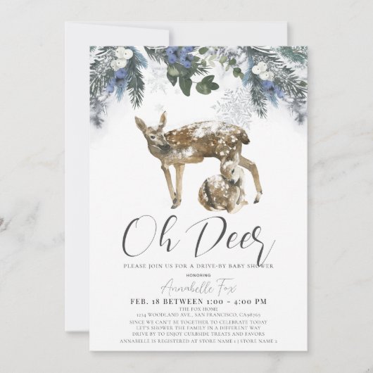 Oh Deer Winter Folids & Blueberry Baby Shower 招待状 (正面)