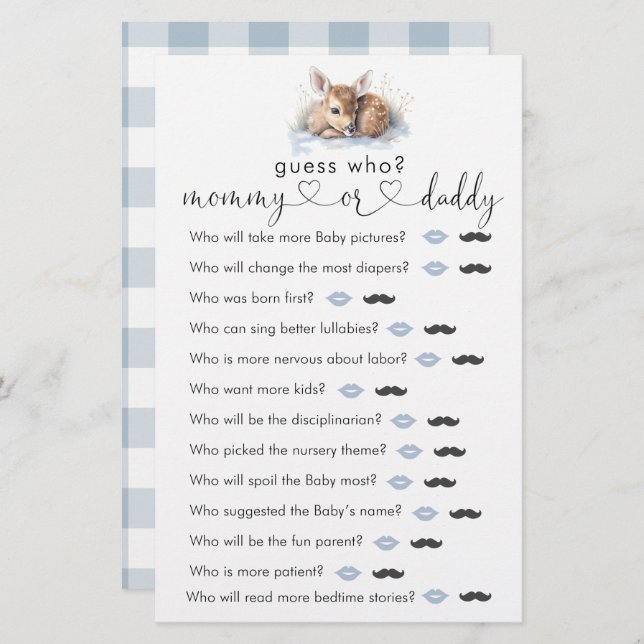 Oh Deer Woodland冬のベビーショー"誰を推測"ゲーム (正面/裏面)