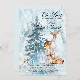 Oh Deer Woodland Animals Virtual Boy Baby Shower I 招待状