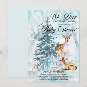 Oh Deer Woodland Animals Winter Boy Baby Shower I 招待状
