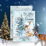 Oh Deer Woodland Animals Winter Merry Christmas<br><div class="desc">"Oh Deer,  Christmas Is Here!" woodland forest animals -- doe and baby deer,  rabbit and birds with an evergreen tree among the snowfall -- holiday design.</div>