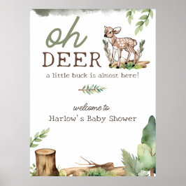 Oh Deer Woodland Deer Baby Showerウェルカムサイン ポスター