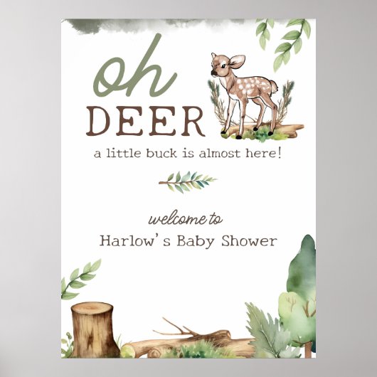 Oh Deer Woodland Deer Baby Showerウェルカムサイン ポスター (正面)