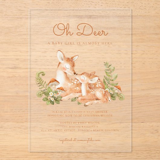 Oh Deer Woodland Forest Baby Shower  アクリル招待状 (正面)