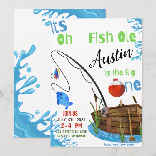 Oh FishOle誕生日招待状カード (正面/裏面)