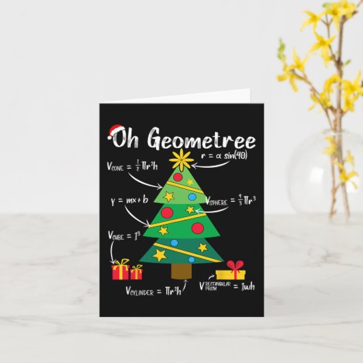 Oh geometreeおもしろいクリスマスツリー幾何学の数学のチーム カード (黄色い花)