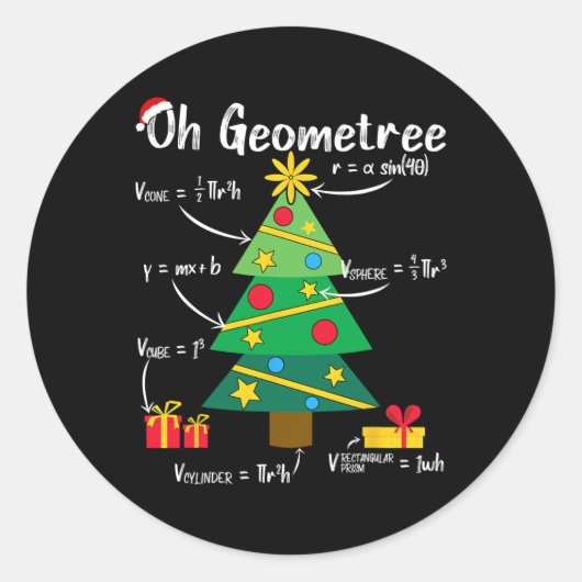Oh geometreeおもしろいクリスマスツリー幾何学の数学のチーム ラウンドシール (正面)