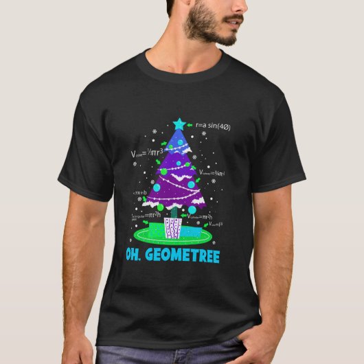 Oh Geometreeクリスマスツリー幾何学Math Long Sle Tシャツ (正面)