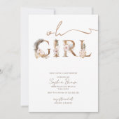 Oh Girl Boho Tropical Flowers Girl Baby Shower 招待状 (正面)