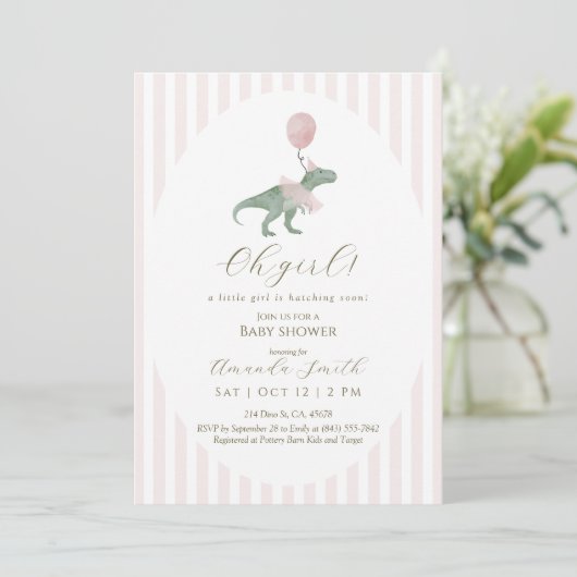 Oh Girl Dinosaur Baby Shower Invitation 招待状 (スタンド正面)