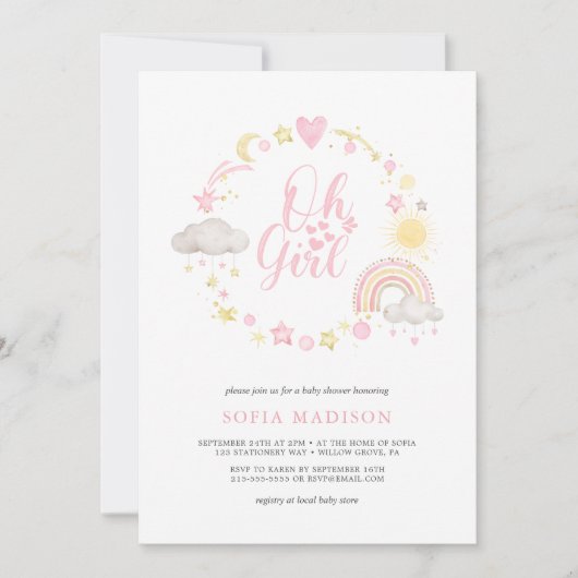 Oh Girl Frame Boho Rainbow Baby Shower 招待状 (正面)