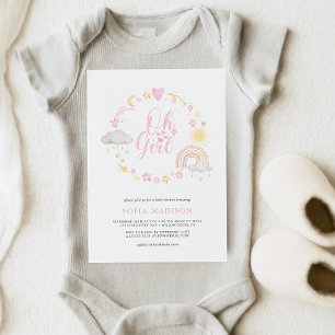 Oh Girl Frame Boho Rainbow Baby Shower 招待状