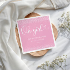 Oh Girl Pink Ombre Confetti Heart Script スタンダードカクテルナプキン