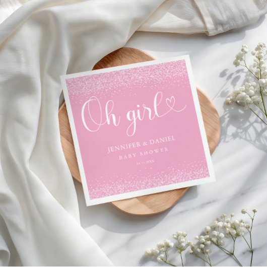 Oh Girl Pink Ombre Confetti Heart Script スタンダードカクテルナプキン