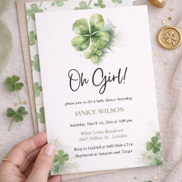 Oh Girl St. Patrick's Day Baby Shower Green  招待状