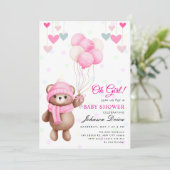 “Oh Girl!” teddy bear balloon baby shower 招待状 (スタンド正面)