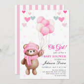 “Oh Girl!” teddy bear balloon baby shower 招待状 (正面/裏面)