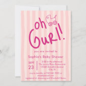 Oh Gurl ピンクストライプ ガールベビーシャワー 招待状 (正面)