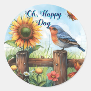 Oh Happy Day Bluebird and Sunflowerシール ラウンドシール