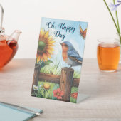 Oh Happy Day Bluebird and Sunflowerペデスタルサイン 台座サイン (インサイチュ)