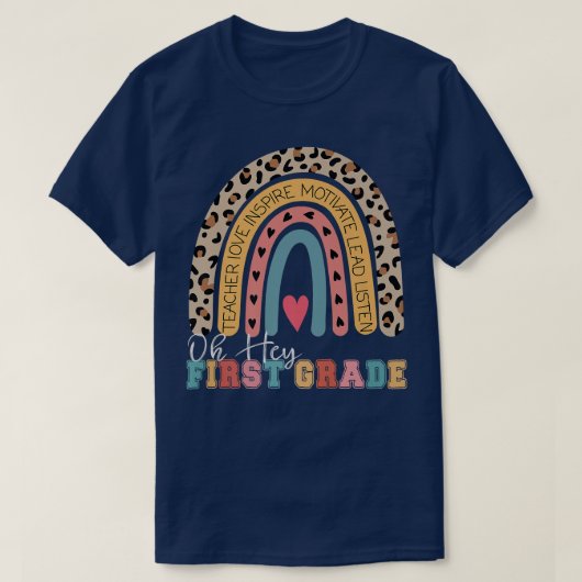 Oh Hey 1st First Grade Back To School Rainbow Prem Tシャツ (デザイン正面)