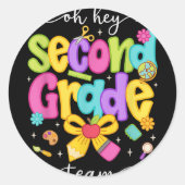 Oh Hey Second Grade Coquette Bow Happy Back To Sch ラウンドシール (正面)
