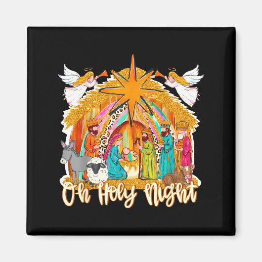 Oh Holy Night Christian Nativity Scene Christmas R マグネット (正面)